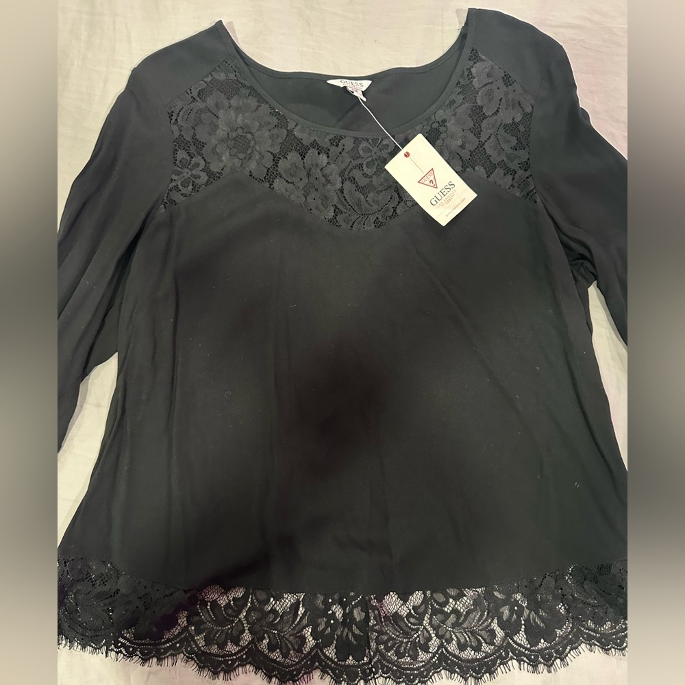 GUESS Women's Black Lace Blouse Size M